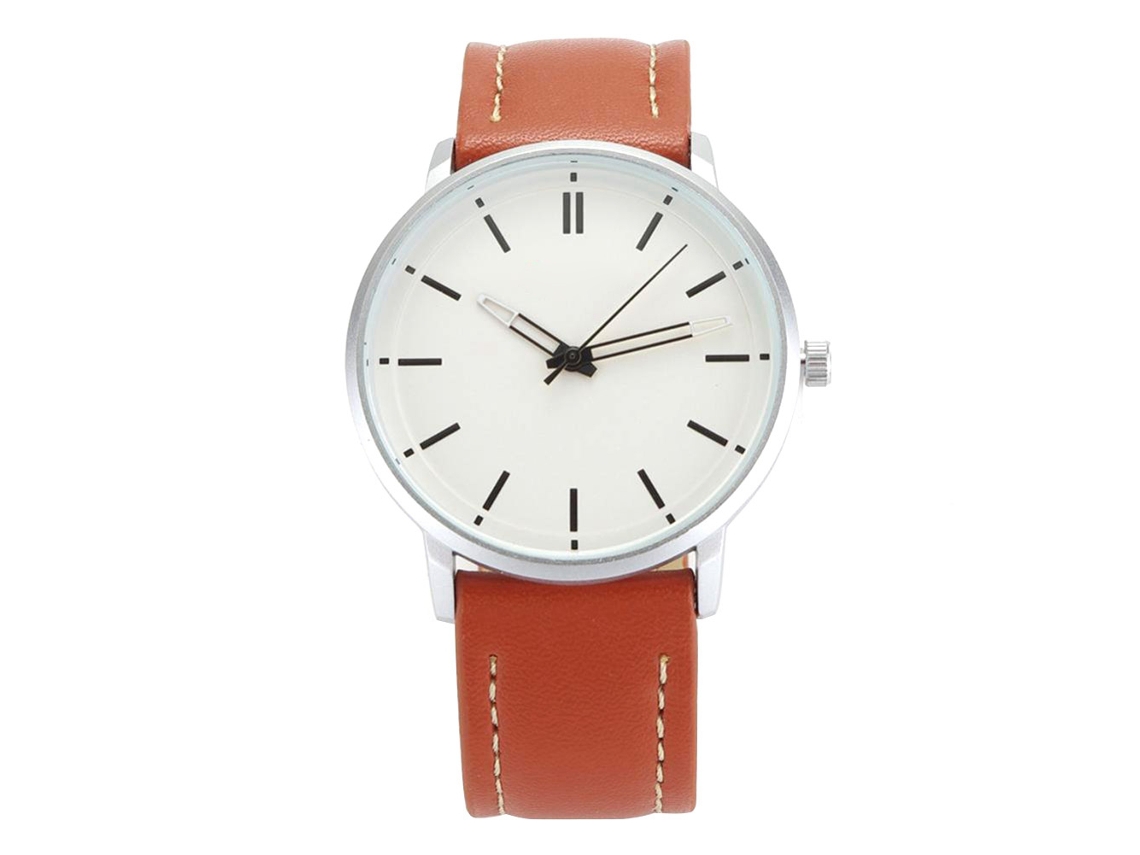 Elegante Reloj De Pulsera Para Hombre Con Bisel Redondo, Correa De Piel Sintética Y Diseño Ultrafino - Marrón Oscuro