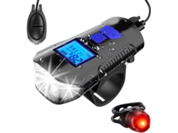 Velocímetro Para Bicicleta Con Luces Integradas, Ordenador De Bicicleta Ipx7 Resistente Al Agua Con Bocina Y Led Frontal (negro)