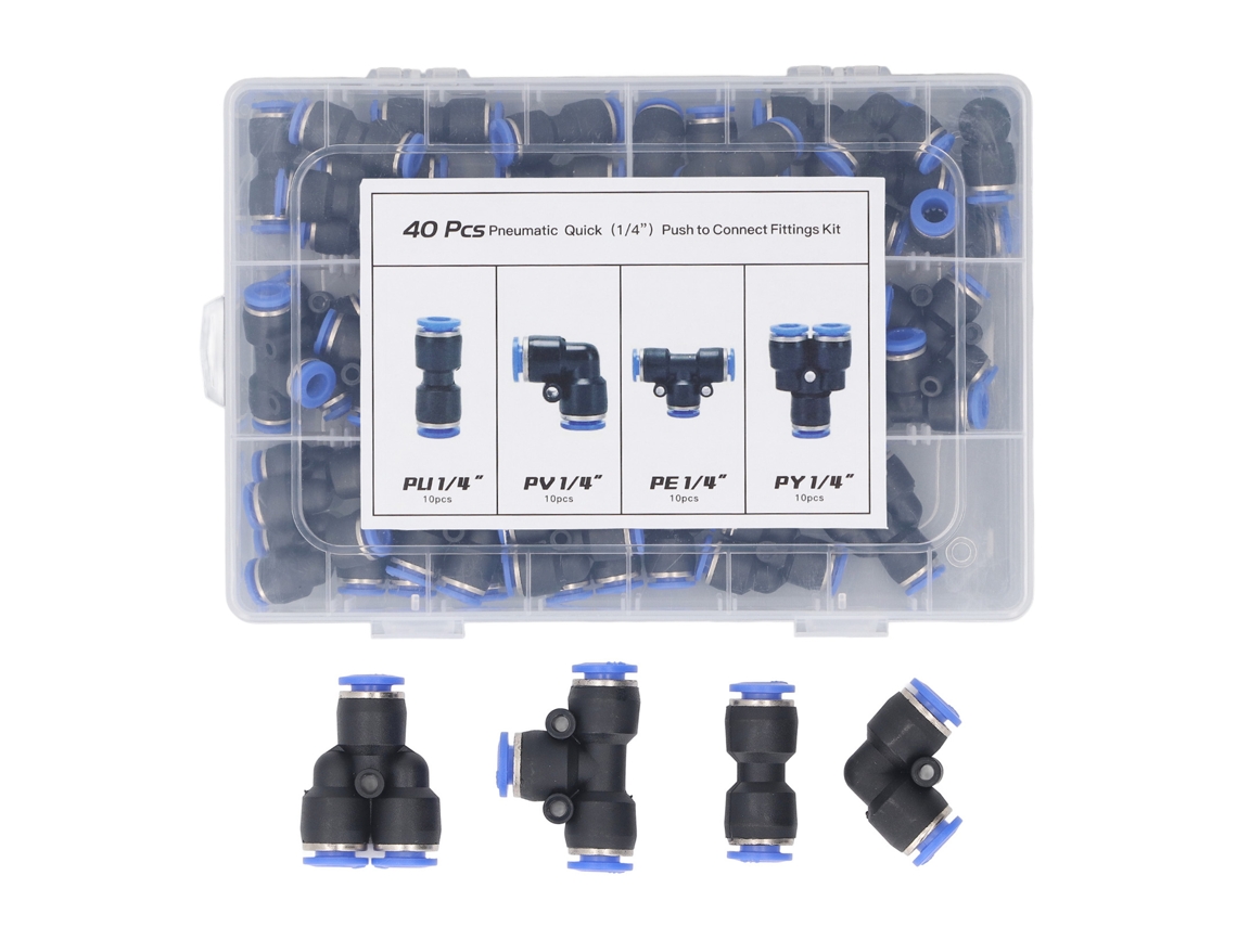 Kit De Conexión Neumática De 1/4 De Pulgada, 40 Piezas, De Conexión Rápida Para Tubos De Pu, Nailon Y Pe.