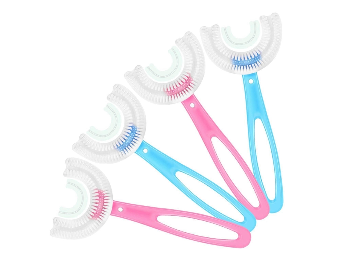 Kit con 4 cepillos de dientes infantiles en forma de U con cabezal de silicona para blanqueamiento y masaje. Cepillo de dientes para toda la boca GOKOCO