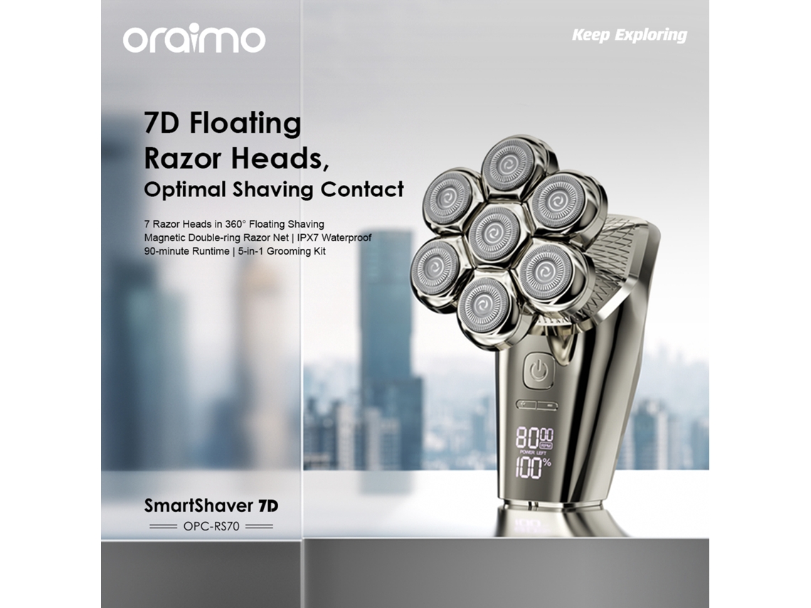 Oraimo Smartshaver 7d 360° 7 Cabezales De Afeitado Kit 5 En 1 Afeitadora Ipx7 Impermeable