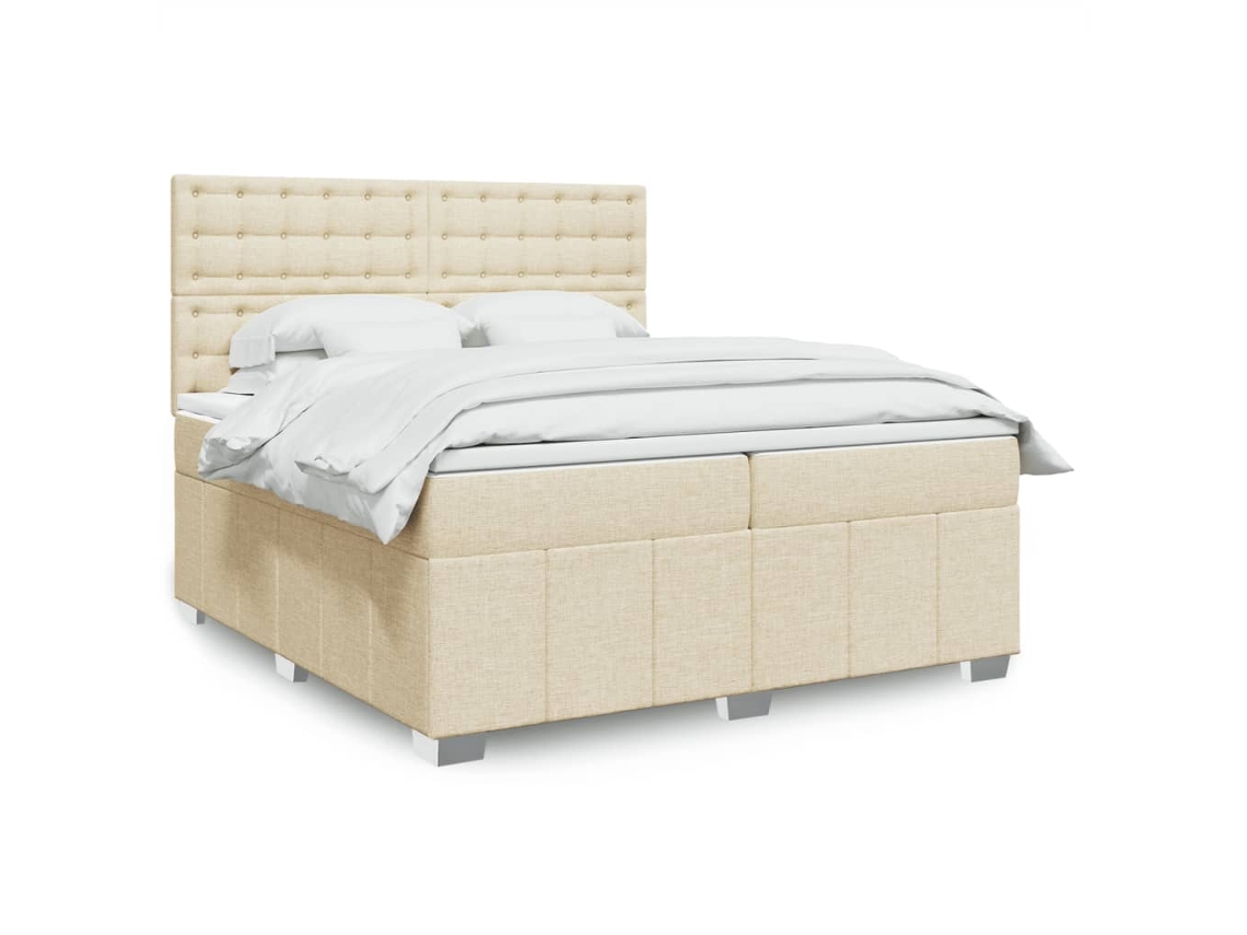Cama Box Spring Con Colchón Tela Color Crema 200x200 Cm