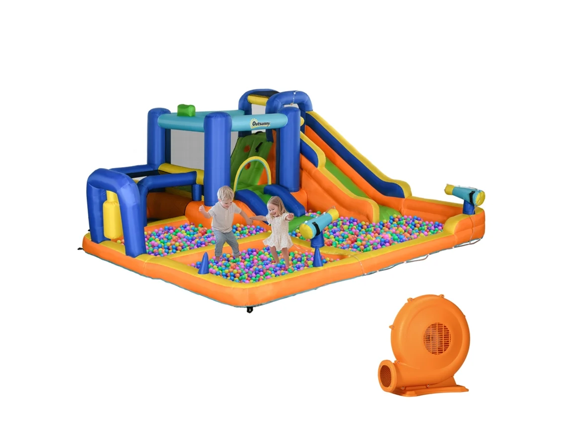 Castillo Hinchable Infantil, Tobogán, Piscina, Rocódromo, Inflador Multicolor, 430x420x200