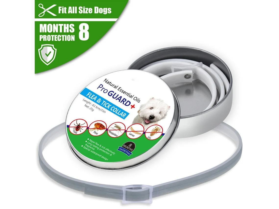 Collar antiparasitario para perros, 8 meses de protección, aceites esenciales naturales, resistente al agua y ajustable a todos los tamaños.