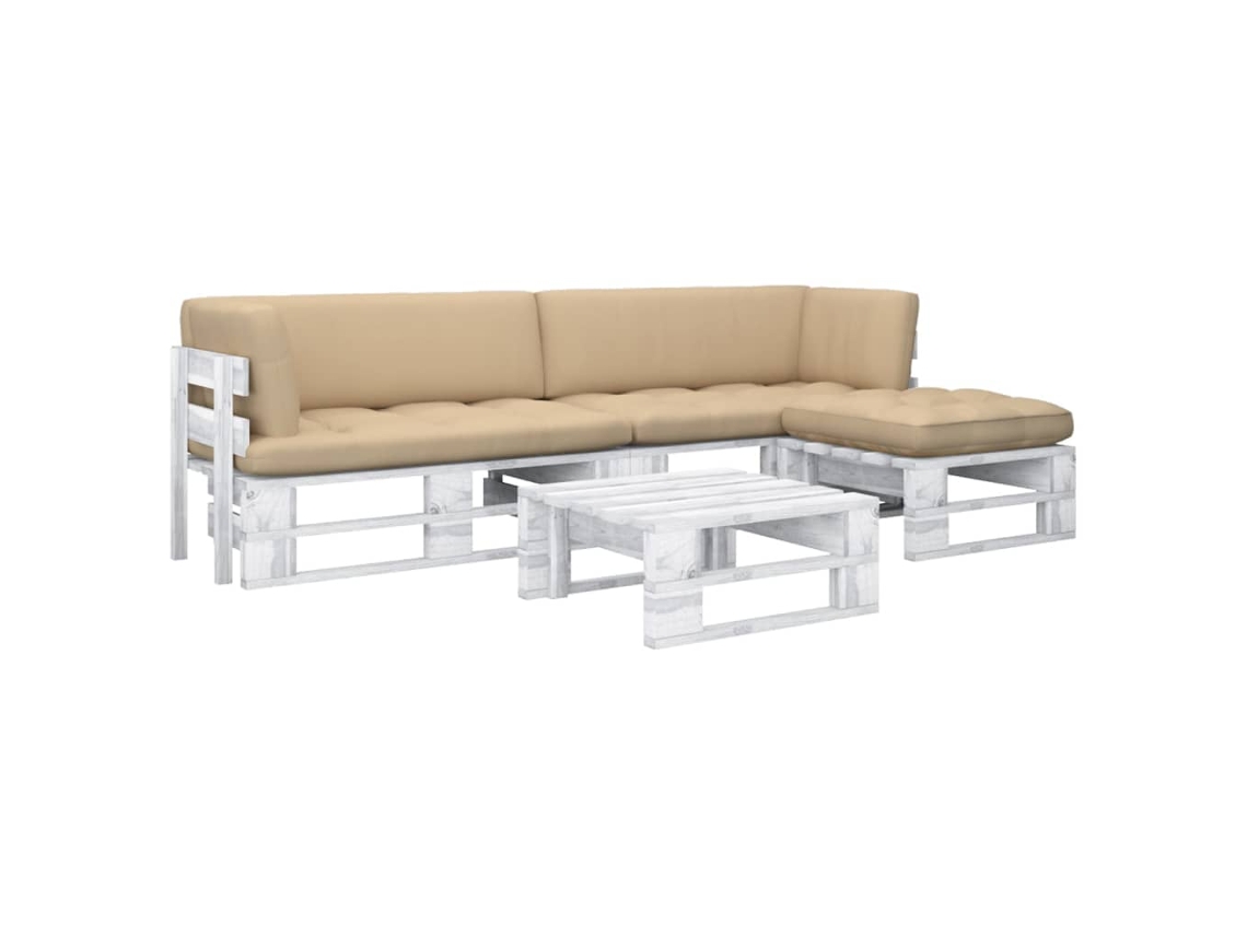 4 unidades Conjunto. Salón Paletes Almofadões Pinho Impregnado Branco Dkd Home Decor