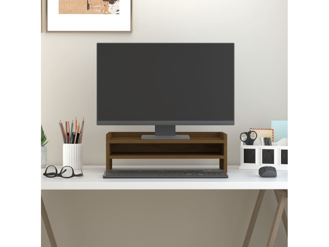 vidaXL Soporte para monitor madera maciza pino marrón miel 50x24x16 cm