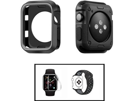 Carcasa Military + Correa SportyStyle + Protector de Hydrogel PHONECARE Apple iWatch Series SE - 44mm Negro y Gris