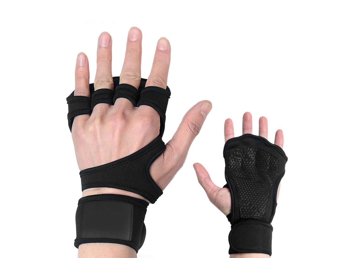 MEOIRUERY Guantes de Fitness con Muñequera Ajustable Antideslizante para Pesas y Dominadas, Guantes de Entrenamiento Negros