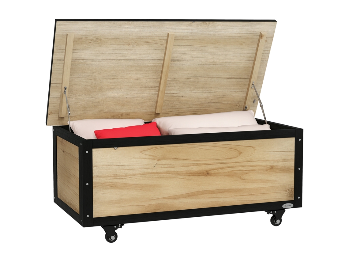 Caja de almacenamiento de madera para jardín de 121 litros con ruedas.