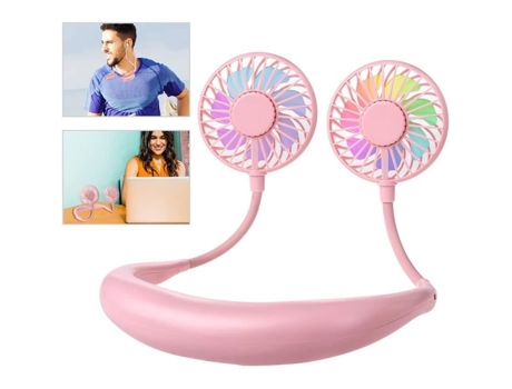 Mini Ventilador NÁO Banda para el cuello de doble cabeza con cabeza de viento de 3 velocidades recargable por USB para acampar