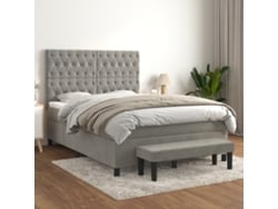 Cama Box Spring Con Colchón Terciopelo Gris Claro 140x200 Cm