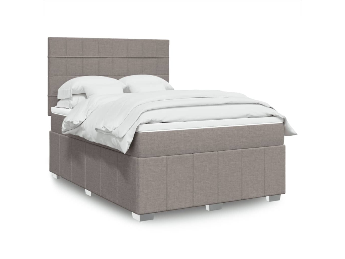 Cama Box Spring Con Colchón Tela Gris Taupe 160x200 Cm