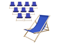 10xsilla De Playa Ecd Germany Azul Oscuro Madera Pino Tejido Oxford Impermeable Hasta120kg