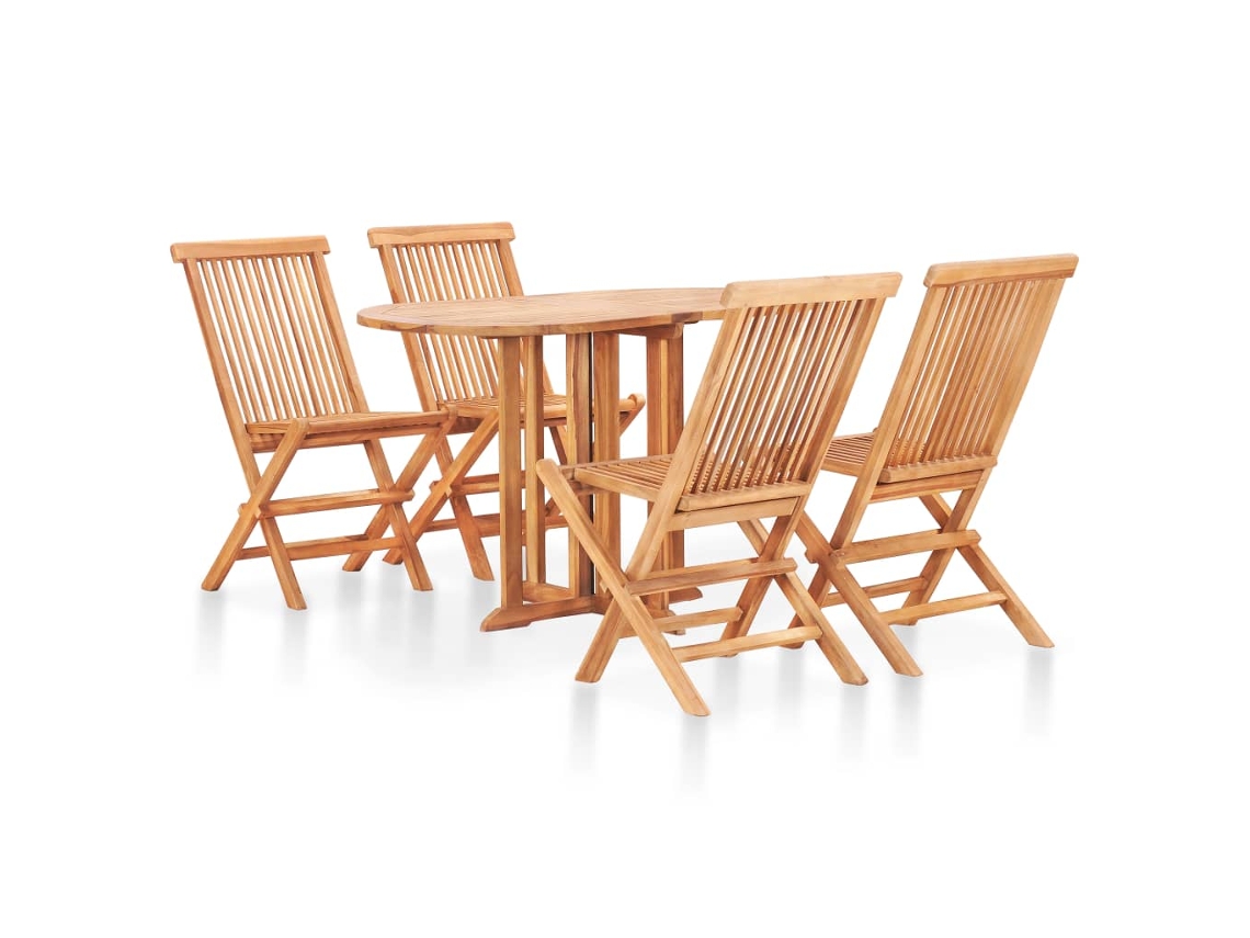 Juego de comedor plegable para exterior de 5 piezas de madera maciza de teca, DKD, decoración del hogar