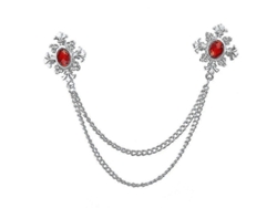 Broche de solapa para mujer con flecos, cruz de cristal, plata y diamante rojo
