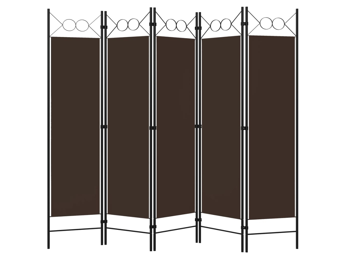 Separador de ambientes con 5 paneles, 200x180 cm, marrón.