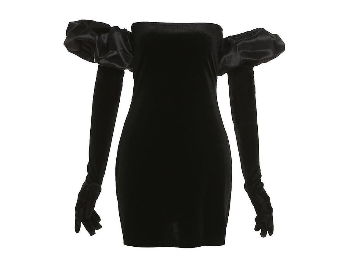 2026-vestido Sexy De Manga Volada Con Guantes Bodycon Slim Para Mujer Xms L Negro