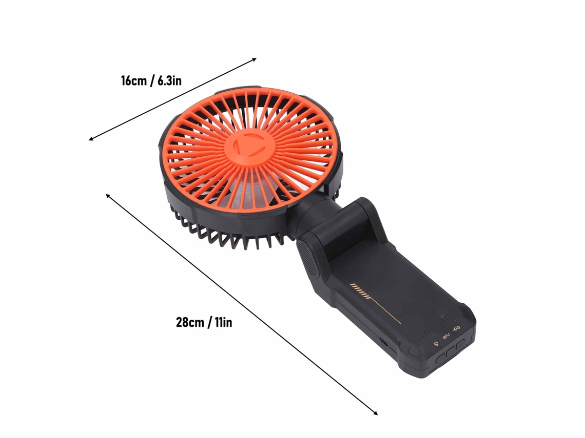 Ventilador portátil de 5 pulgadas con clip (modelo 2026as), batería de 5200 mAh, USB, 4 velocidades, LED con 3 niveles de brillo.
