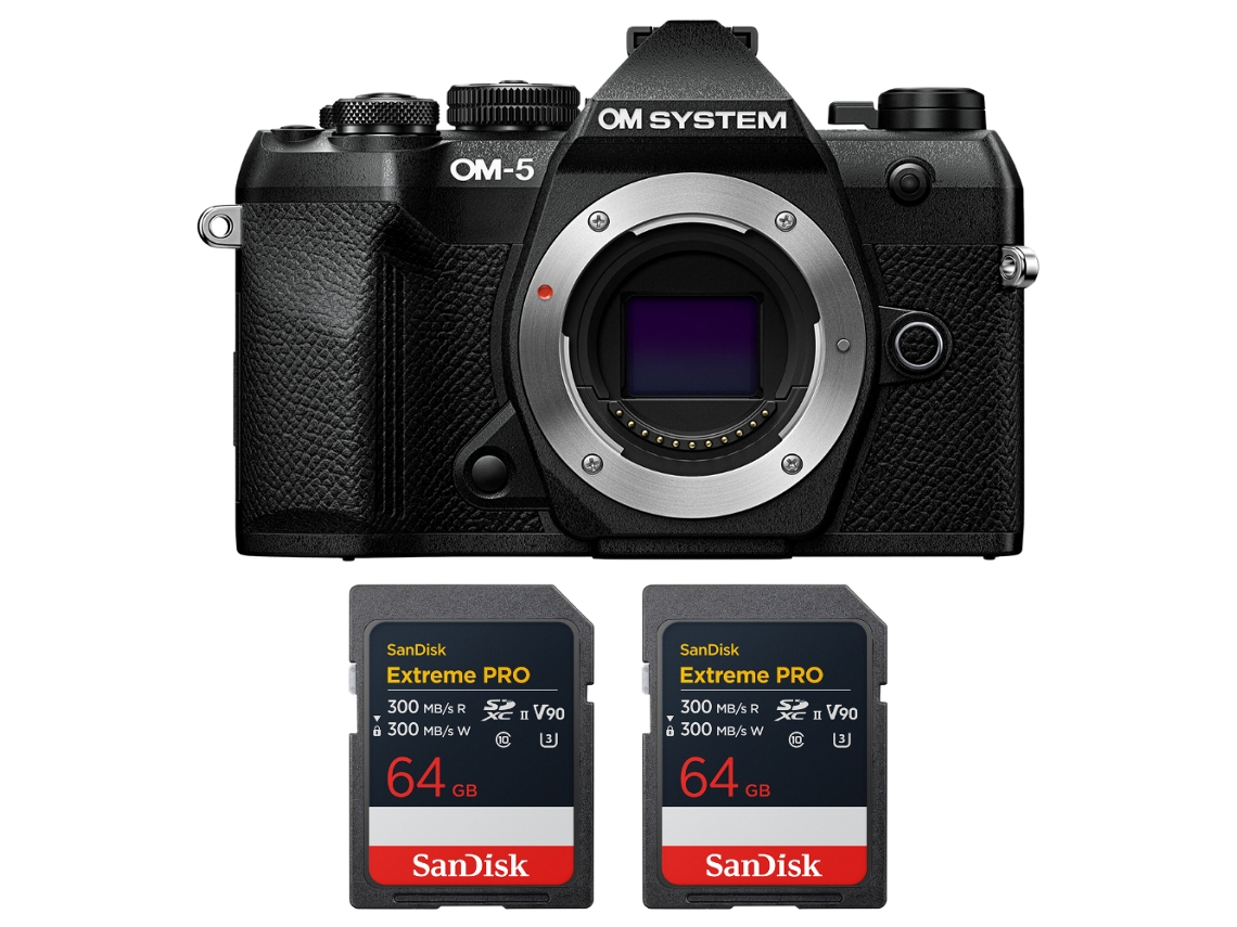 Om System Om-5 Mark Ii Negro + 2 Sandisk 64gb Extreme Pro Uhs-ii Sdxc + Ebook “20 Consejos Para Fotos Que Impactan”