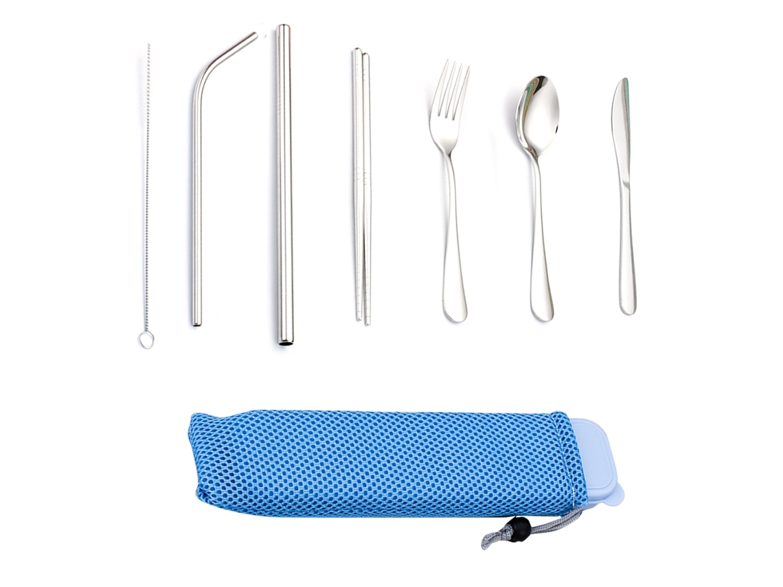 Juego De Cubiertos Reutilizables De Acero Inoxidable 304 De 7 Piezas, Portátil, Para Viajes, Con Estuche Y Cepillo De Limpieza.