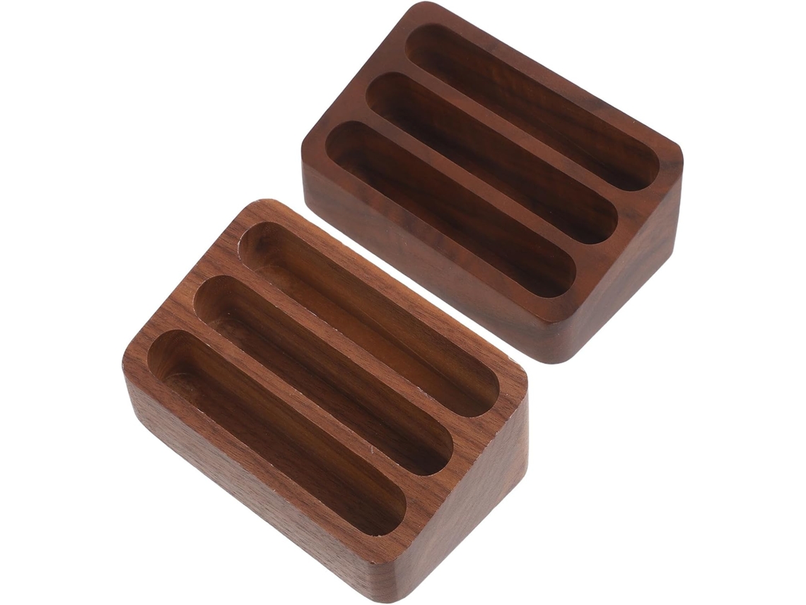 Soporte Para Tarjetas De Visita De Madera De Nogal Negro, Organizador De Escritorio De 3 Ranuras.