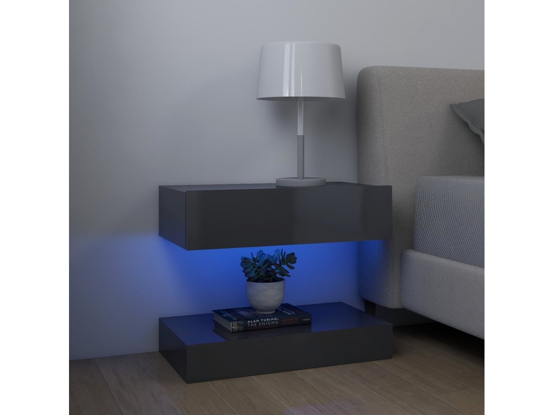 Mesitas de Noche LOVELY HOME Mesinha 2 Pcs 60X35 Cm Contraplacado Cinza Brilhante