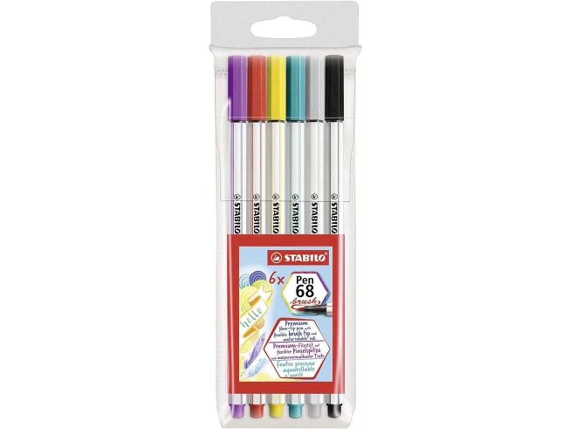 Estuche de 6 colores con punta de pincel Stabilo Pen 68, colores surtidos