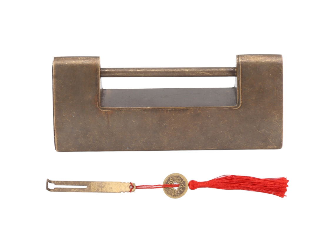 Candado Decorativo Antiguo Chino De Latón Con Separación De 4,4 Cm Para Muebles Y Cajas De Madera.