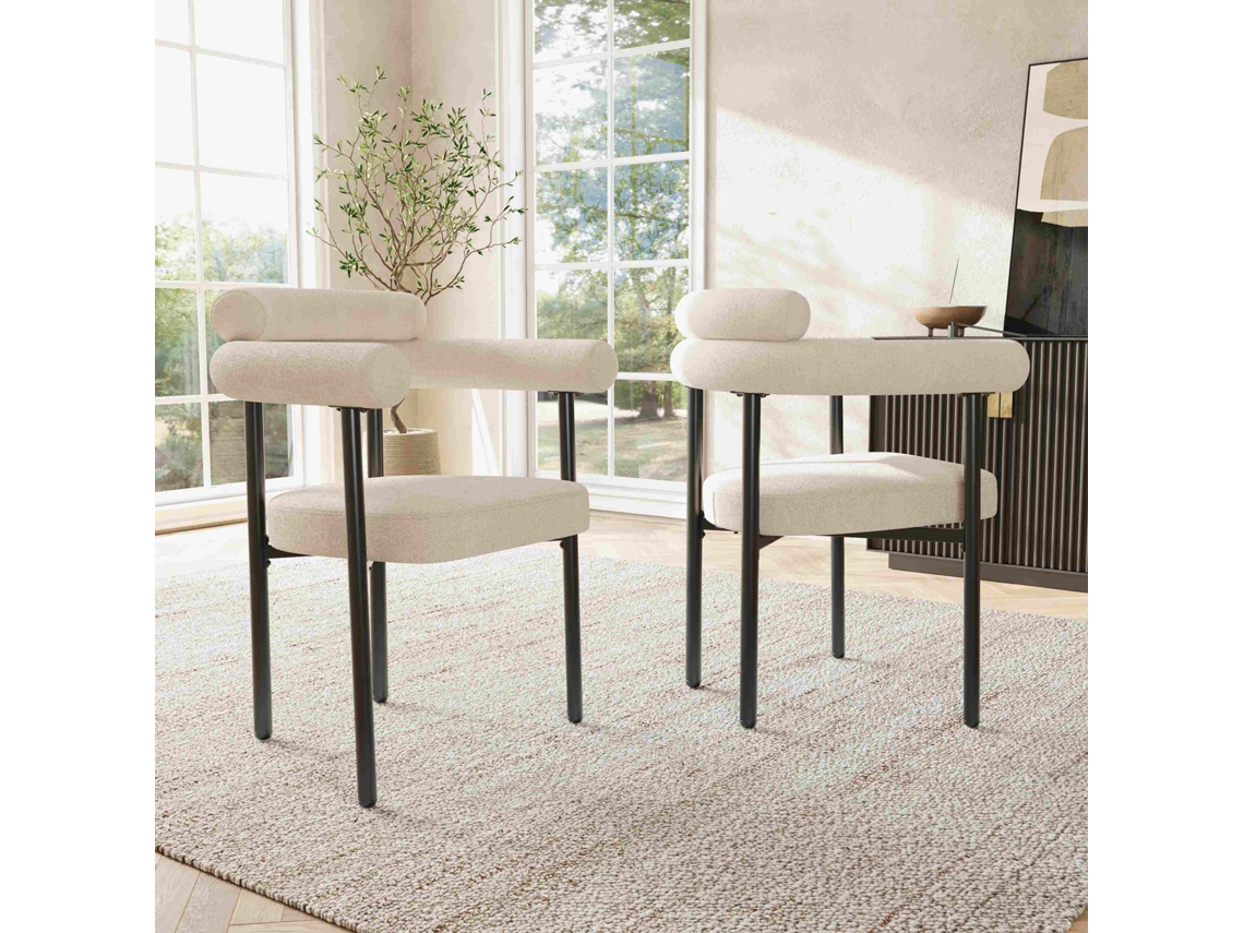 Juego de 2 sillas de terciopelo con brazos Mobrio beige