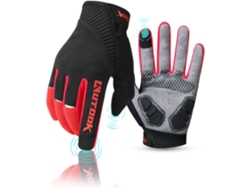 (rojo L) Guantes De Ciclismo Largos Y Transpirables Para Hombre, Acolchados, Función De Pantalla Táctil, Antideslizantes