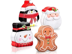 Caja Metálica Navideña Con Tapa, 4 Diseños Diferentes, Para Guardar Galletas Y Regalos.