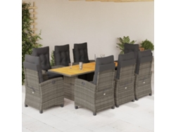 Conjunto de comedor de jardín DKD Home Decor de 9 piezas con cojines, ratán gris