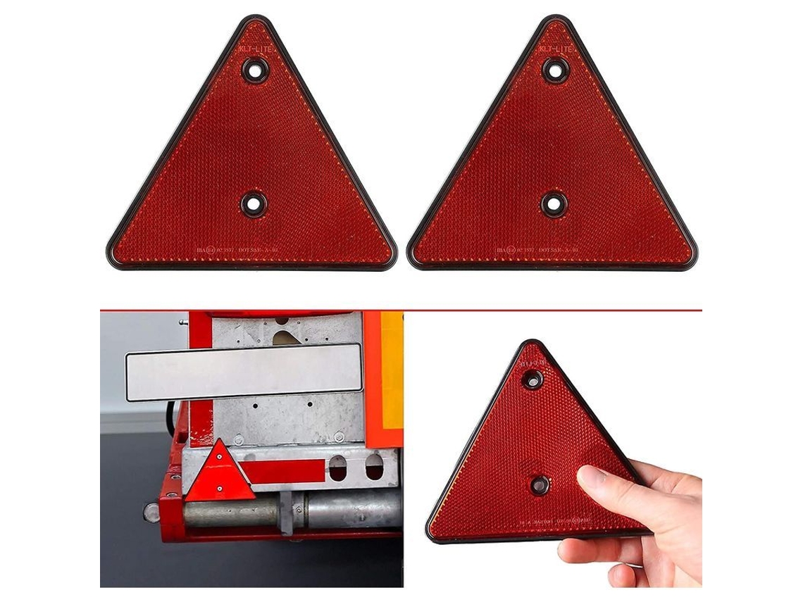 2026 Reflector triangular de alta reflectividad para remolque, juego de 2, 15x15x15 cm, distancia entre tornillos de 70 mm, homologado E.