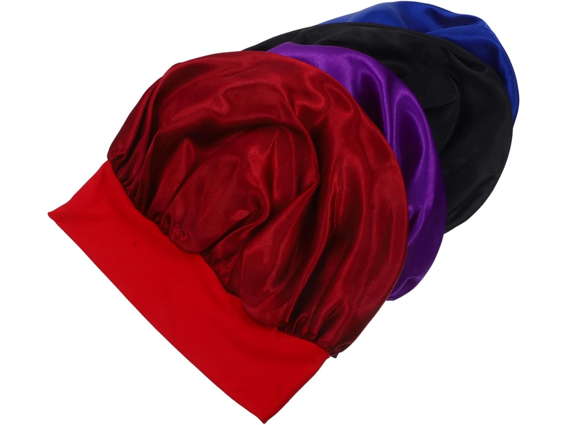 Juego de 4 gorros de dormir de satén suaves y prácticos para mujer, con elástico.