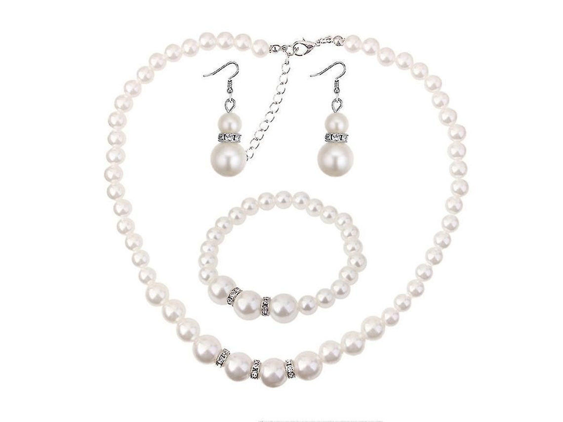 Conjunto de joyas de 2026 con collar, pulseras y pendientes elaborados con perlas y cristales, ideal para bodas y regalos.