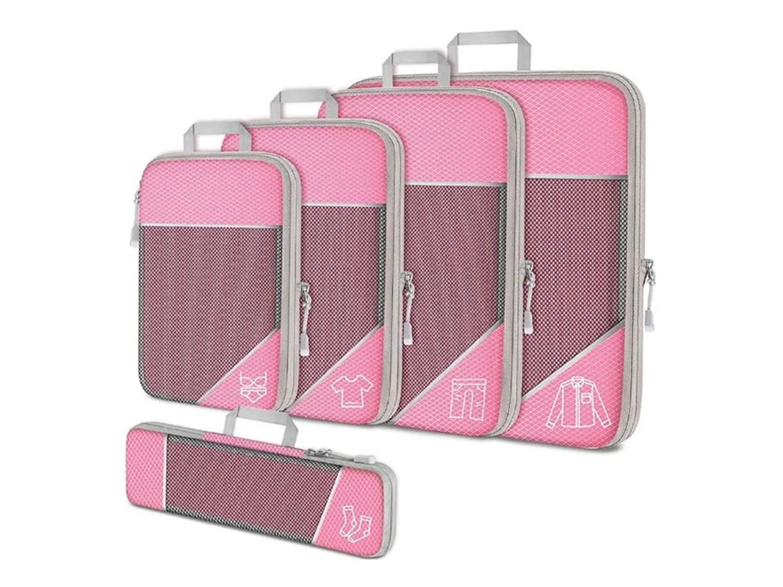 Juego De 5 Maleta Cubos De Embalaje De Compresión Organizador De Equipaje De Viaje Embalaje Cubos Extensibles CHRUI Rosa