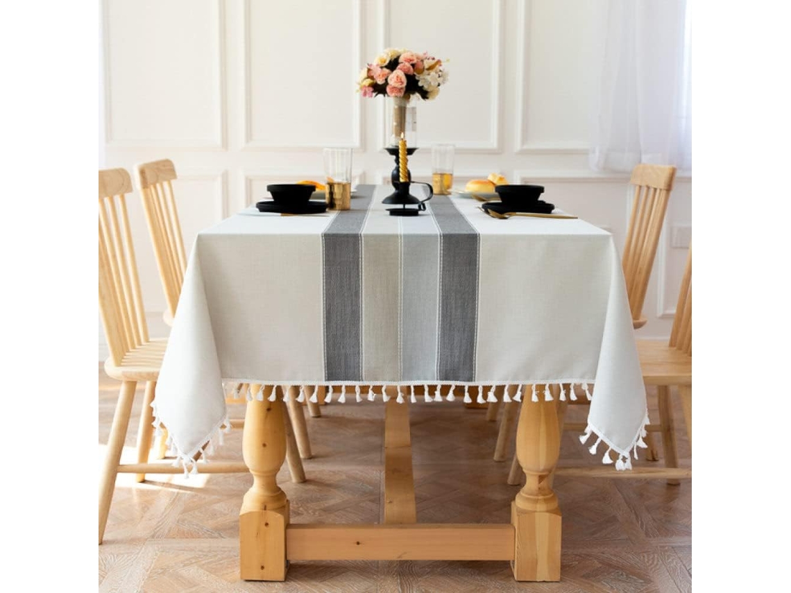 Toalha De Mesa Natalina De Alta Qualidade Em Estilo Nórdico, Com Listras Cinza, Em Linho De Algodão.
