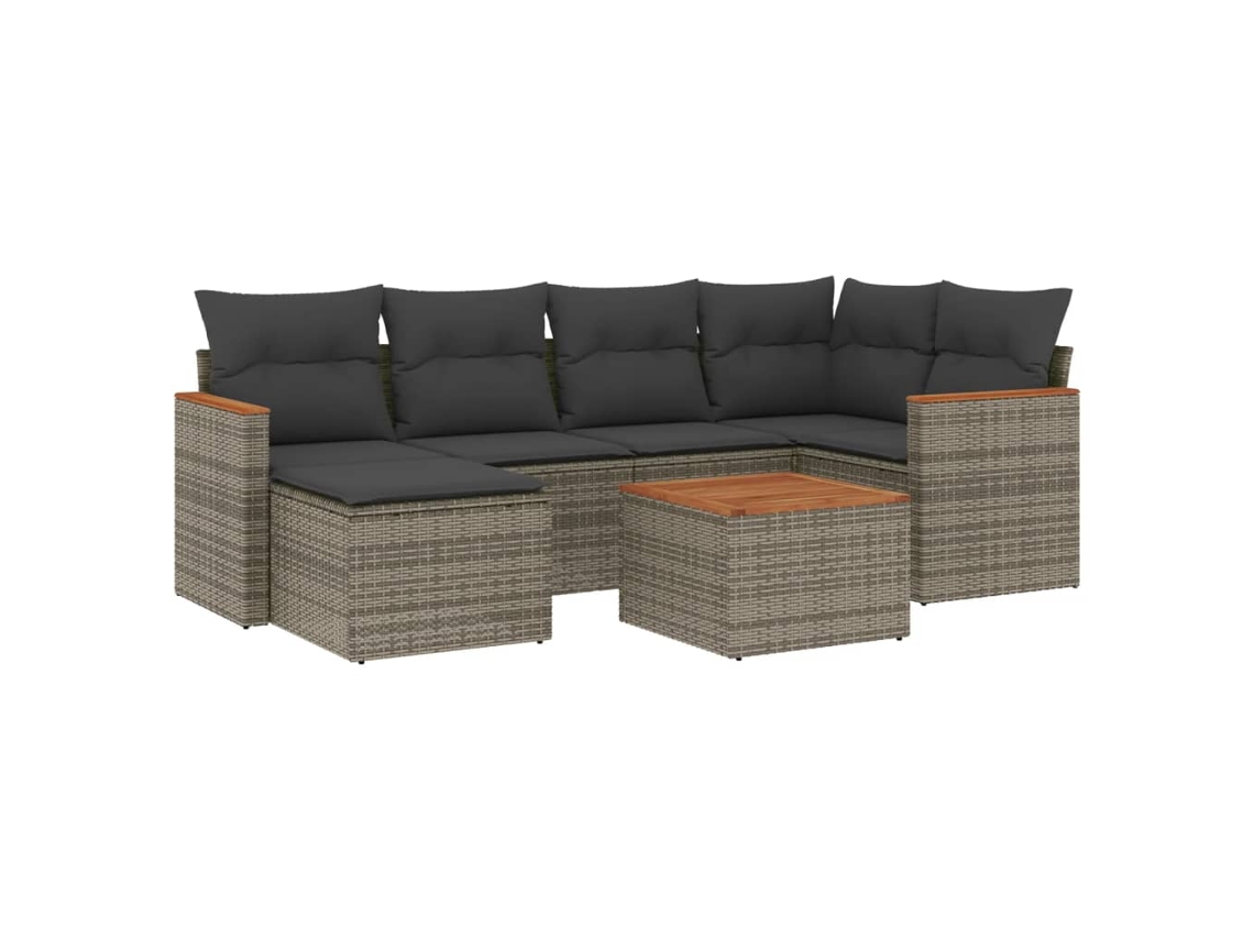 Maison Exclusive - Set De Sofás De Jardín 7 Piezas Con Cojines Ratán Pe Gris