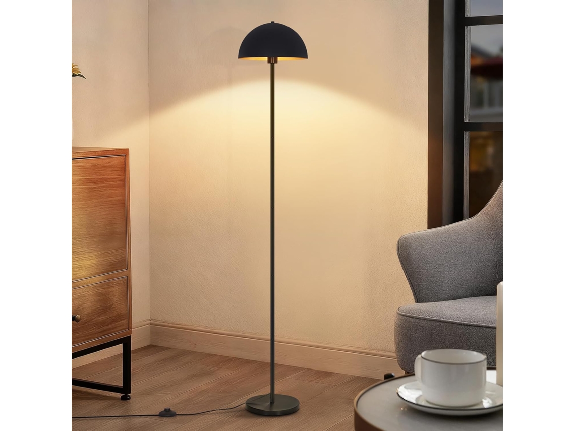 Zmh Lámpara De Pie Moderna 170cm Negro/dorado Pantalla Metal Ø30cm E27 Max 40w Para Salón (sin Bombilla)