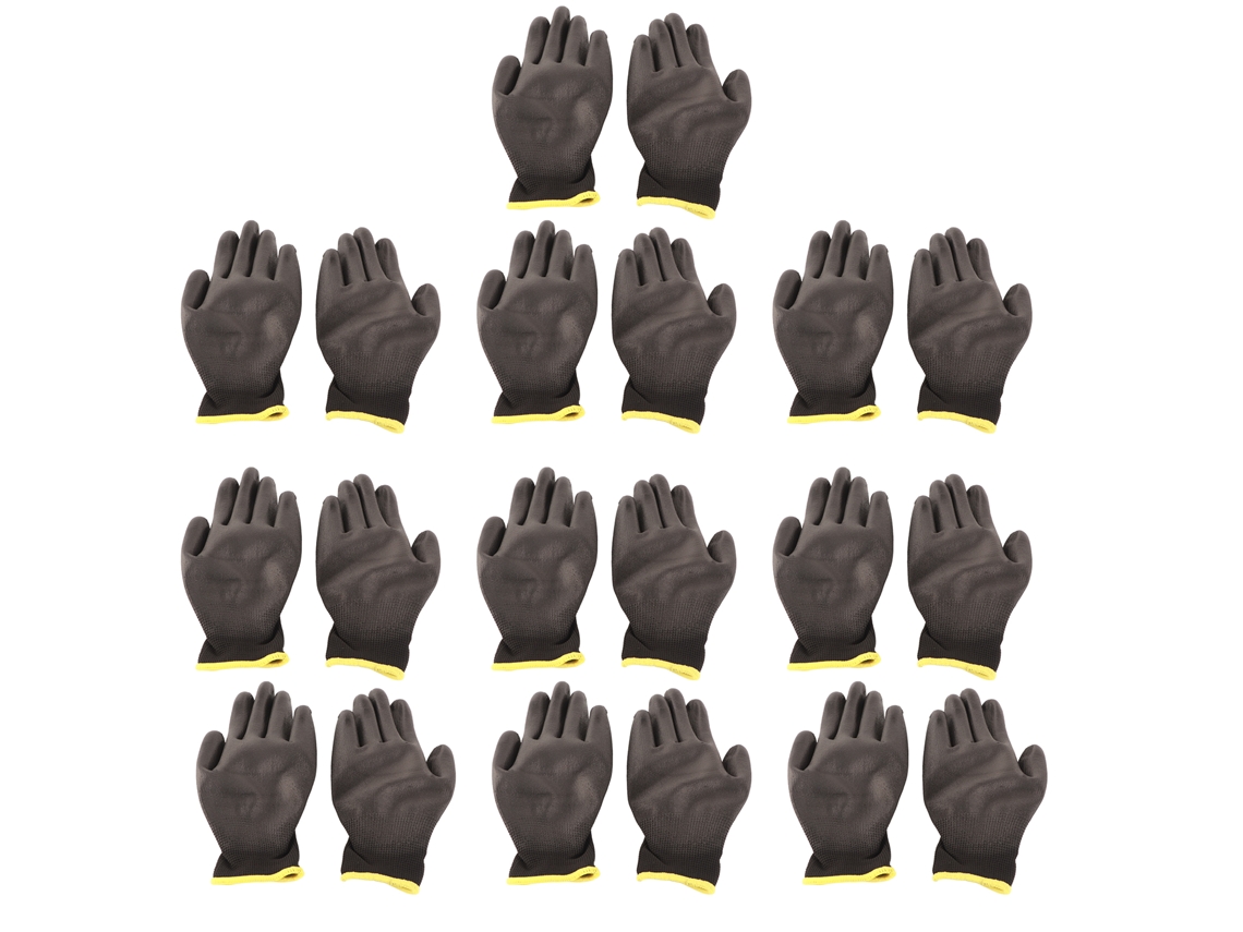 10 Pares De Guantes De Trabajo Seguros, Recubiertos De Pu, Antiestáticos, De Nailon, Negros Con Ribete Rojo, Talla 8 (m)