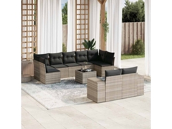 Conjunto de sofá de jardín de 10 piezas con cojines de mimbre gris claro de Dkd Home Decor