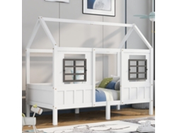 Cama de pino macizo de 90 x 200 cm con somier de láminas blancas