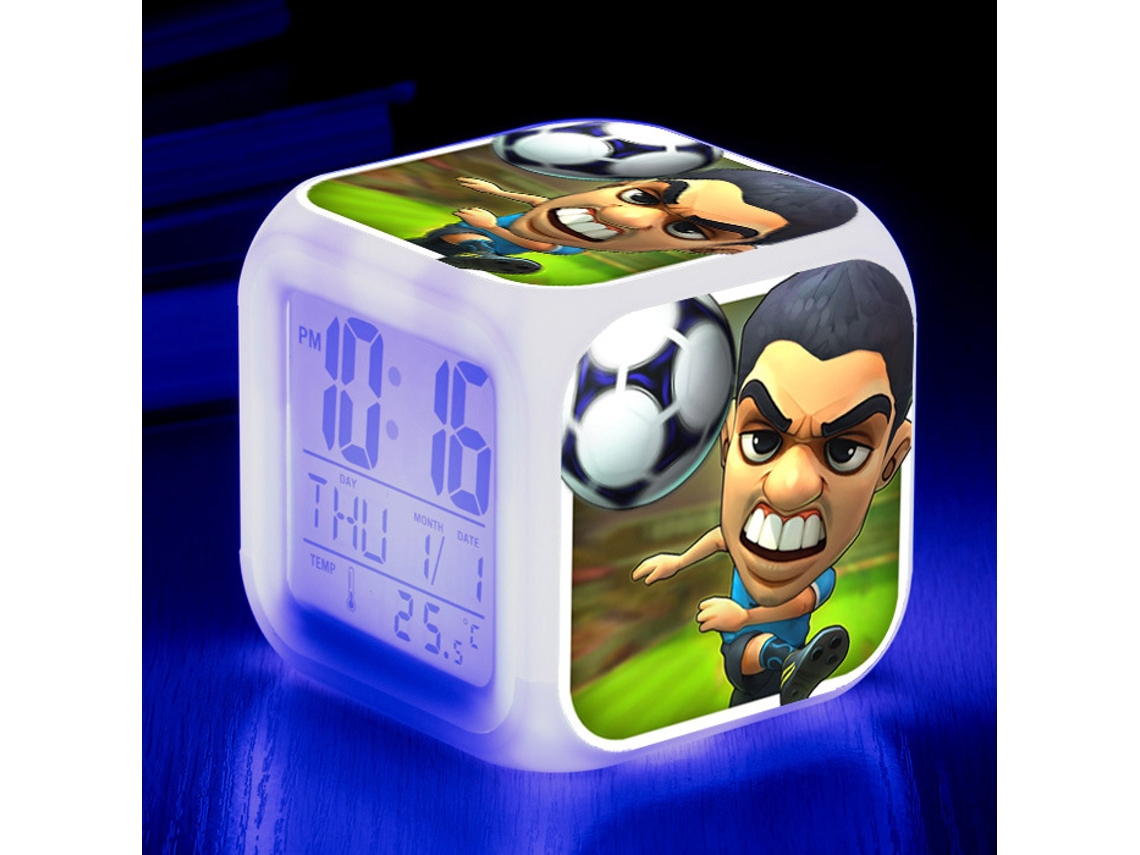 Reloj creativo de alarma con diseño de fútbol, LED colorido, reloj cuadrado para niños y estudiantes Kofihety