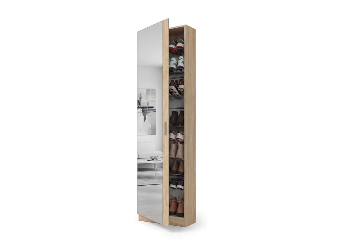 Zapatero alto de 1 puerta con espejo 180x50 cm Roma Roble Canadian 50 x 180 x 20 cm