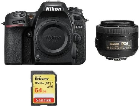 Kit Cámara Réflex NIKON D7500 + AF-S 35MM F1.8G DX + Tarjeta SD de 64GB