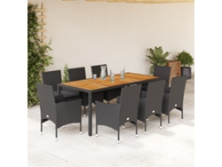 Juego de comedor de jardín con cojines, mimbre de acacia negro, Dkd Home Decor