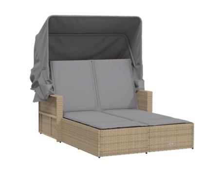 Tumbona doble con capota y cojines ratán sintético VIDAXL beige mix