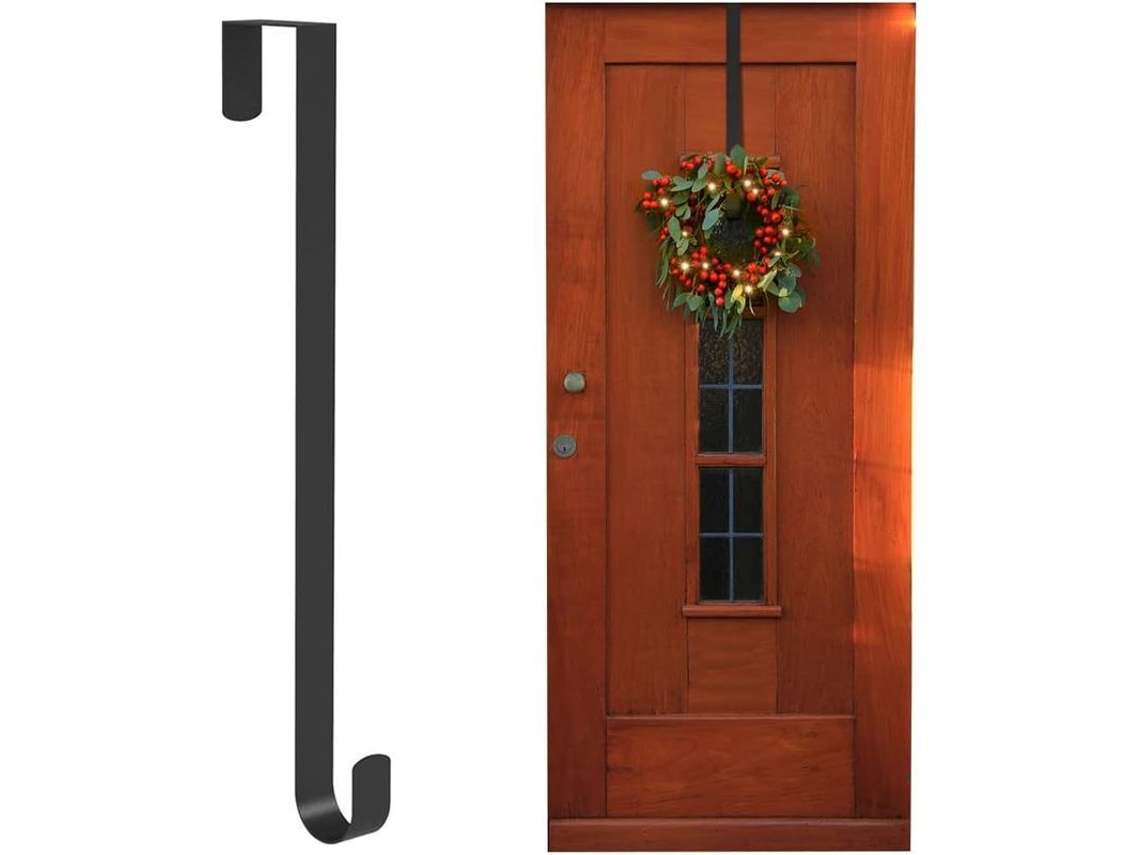 Soporte Para Corona Navideña, 38 Cm, Acero Dulce, Para Puertas De Madera, Negro, 1 Unidad, Soporta Hasta 4 Kg.