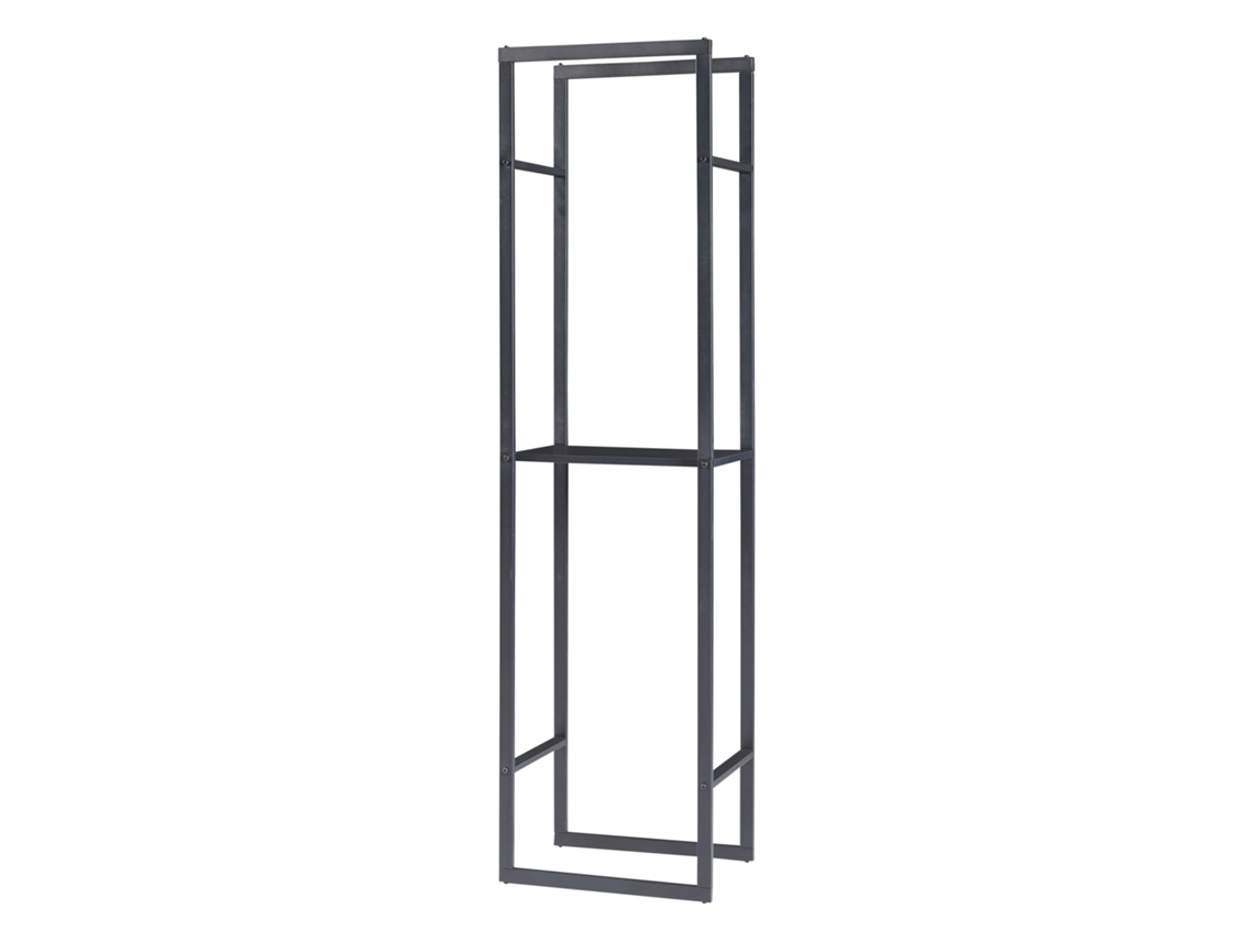 Soporte para leña Ulvila de 2 niveles acero y aglomerado 170 x 45 x 30 cm - Negro, grano de madera [EN.CASA]