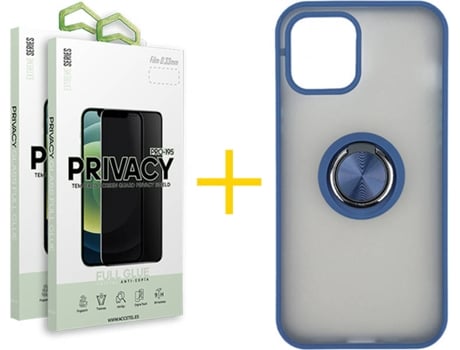 Carcasa + 2 Protectores de Vidrio Anti-Spy iPhone 13 Pro Max SKYHE Gel Bumper Ring Azul